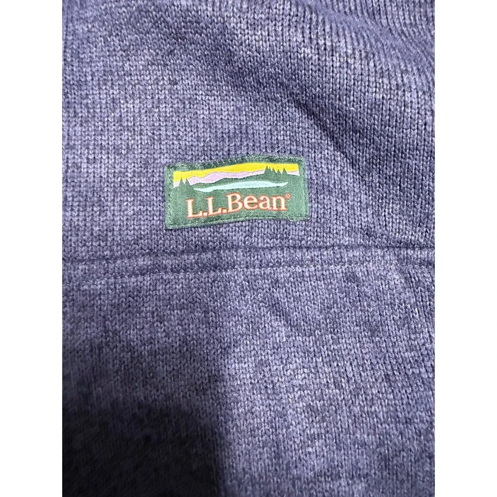 LL Bean Sweater Fleece Pullover Mens Large Blue Snap Neck 293050 Heathered Knit
